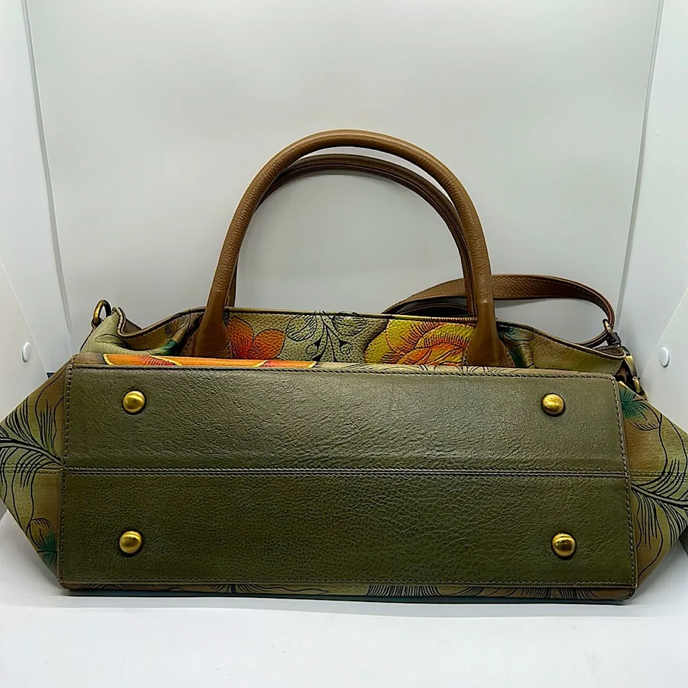 Anuschka Anna Beautiful Gray Flowers & Butterflies Shoulder Purse Bag w/ Wallet - Picture 10 of 14